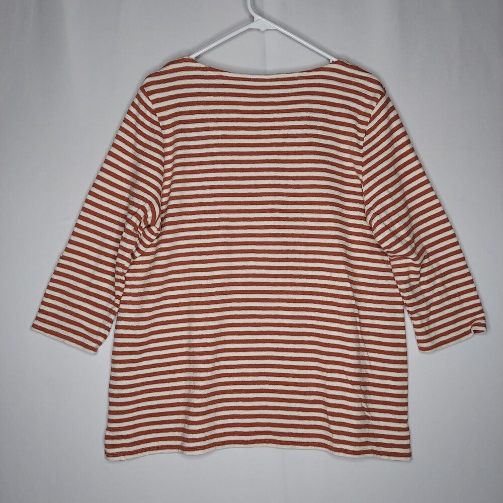 J Jill Women‎ Stripe Top Large Brown Cream Terry Knit - Picture 2 of 10